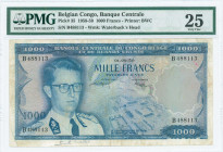 BELGIAN CONGO: 1000 Francs (1.9.1959) in deep blue on multicolor unpt with portrait of King Baudouin at left and aerial view of Leopoldville at lower ...