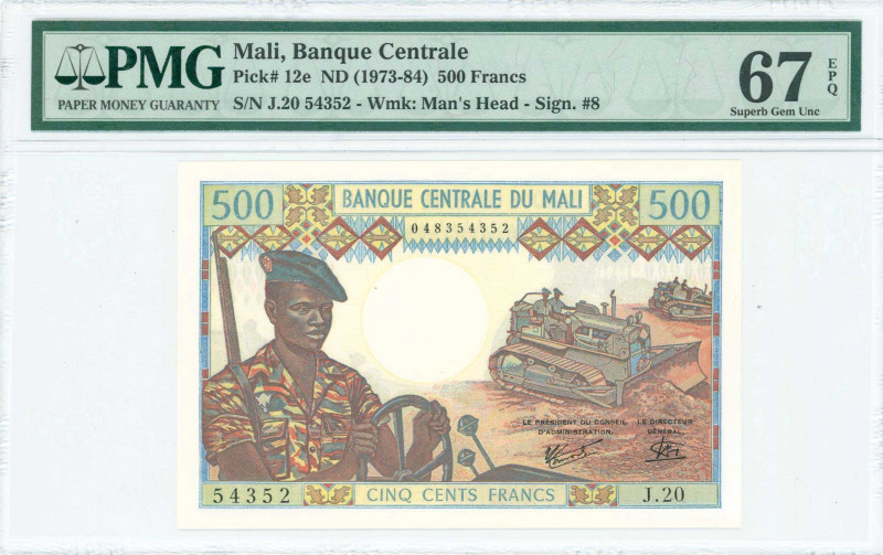 MALI: 500 Francs (ND 1973-1984) in brown and multicolor with soldier at left. S/...