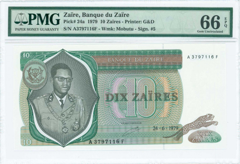 ZAIRE: 10 Zaires (24.6.1979) in green, brown and multicolor with Mobutu at left....