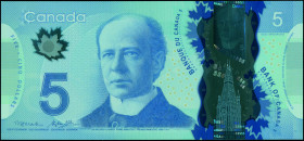 CANADA: 2x 5 Dollars (2013) in light and dark blue on multicolor unpt with portrait of Sir Wilfred Laurier and west block Parliament building. Continu...