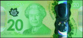 CANADA: 20 Dollars (2015) in green commemorating the fact Queen Elizabeth II becoming the longest-reigning sovereign in Canada history. S/N: "FWS 9859...