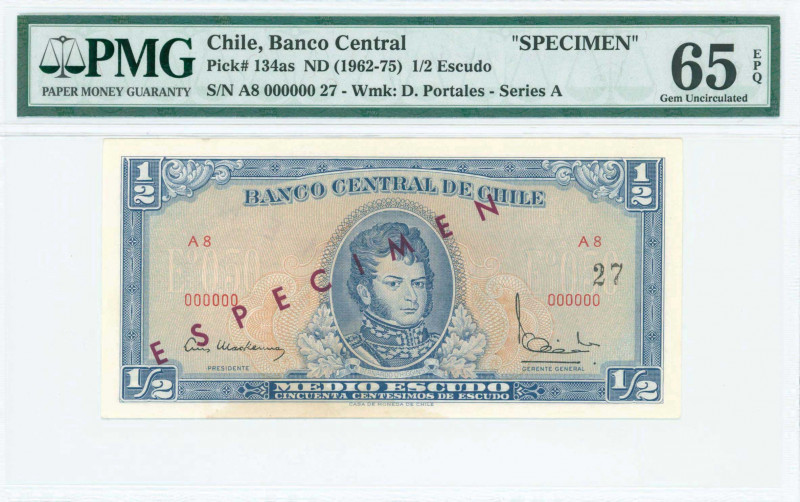 CHILE: Specimen of 1/2 Escudos (ND 1962-75) in dark blue on pale orange and ligh...