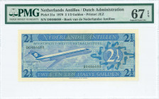 NETHERLANDS ANTILLES: 2 1/2 Gulden (8.9.1970) in blue on light blue unpt with DC-9 jet airplane at center left. S/N: "D 0486688". Printed by JEZ. Insi...