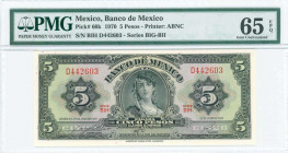 MEXICO: 5 Pesos (22.7.1970) in black on multicolor unpt with portrait of gypsy at center. S/N: "BIH D442603". Printed by ABNC. Inside holder by PMG "G...