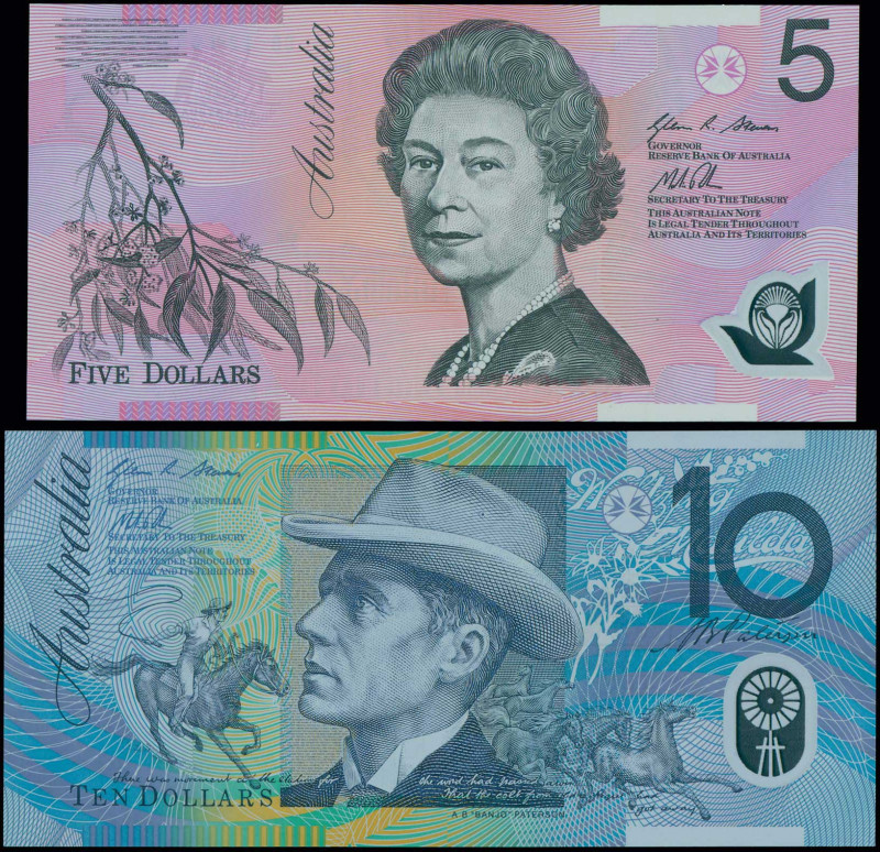 AUSTRALIA: 5 Dollars (2012) + 10 Dollars (2013). S/N: "CB 12190049" and "CE 1337...