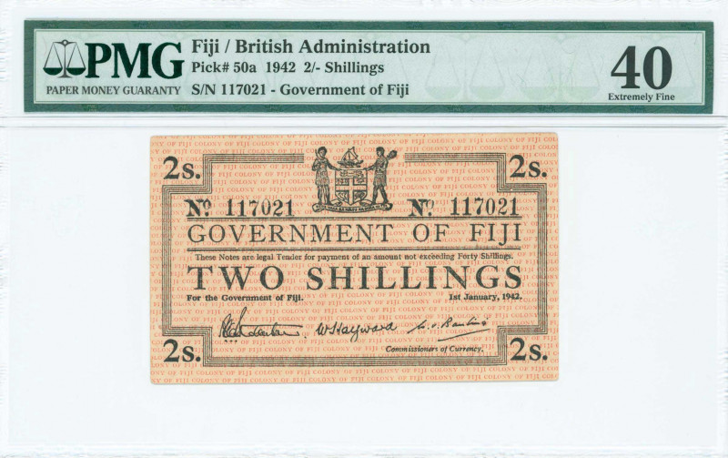 FIJI: 2 Shillings (1.1.1942) in black on red unpt with portrait of King George V...