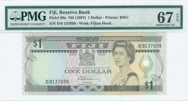 FIJI: 1 Dollar (ND 1987) in gray on multicolor unpt with portrait of Queen Eliza...