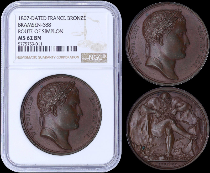 FRANCE: Bronze medal (1807) commemorating the completion of the road over the Si...