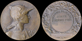 FRANCE: Bronze medal (1910-1920). Obv: Bust of Marianne wearing winged helm and aegis decorated with lion head looking right. Rev: Circular shield wit...
