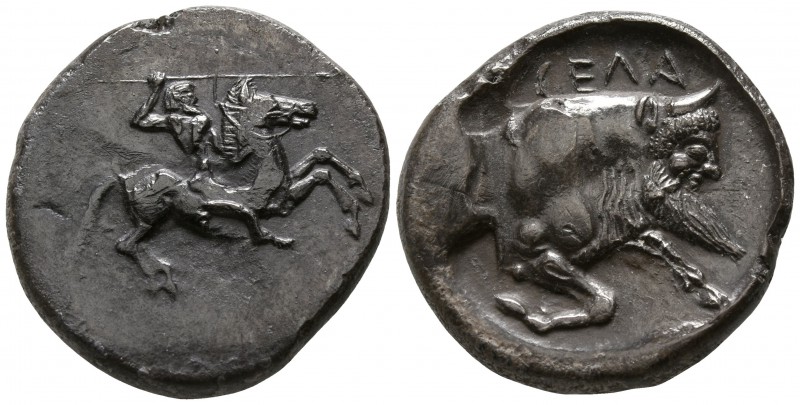 Sicily. Gela 490-480 BC.
Didrachm AR

21mm., 7,79g.

Nude horseman gallopin...
