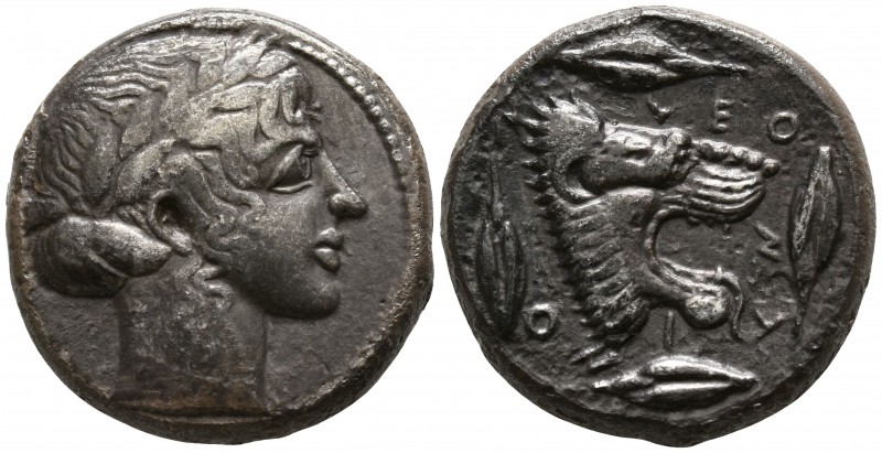Sicily. Leontinoi 450-440 BC.
Tetradrachm AR

24mm., 16,68g.

Laureate head...