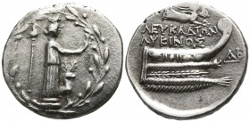 Akarnania. Leukas. ΛΥΚΙΝΟΣ, magistrate 167 BC. Didrachm AR