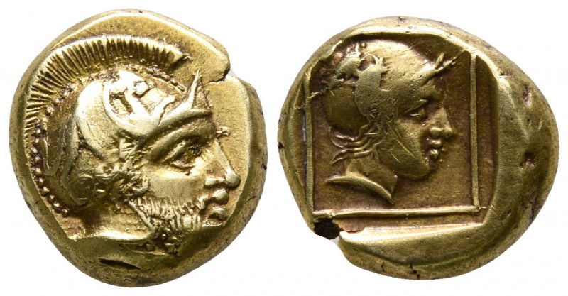 Lesbos. Mytilene 412-378 BC.
Hekte EL

9mm., 2,48g.

Helmeted head of Ares ...