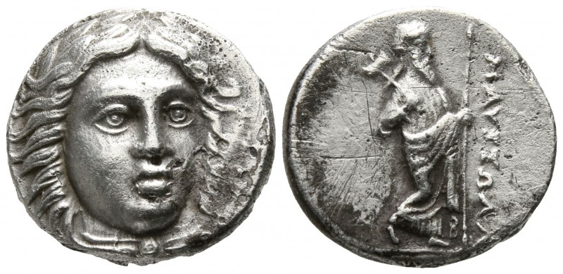 Satraps of Caria. Maussollos 377-352 BC.
Drachm Æ

14mm., 3,60g.

Laureate ...