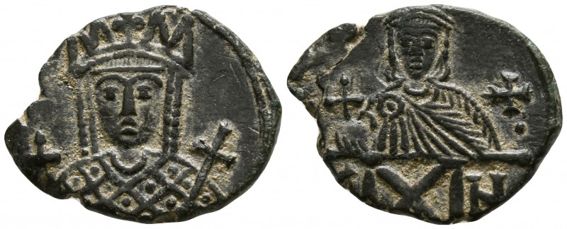 Constantine VI with Irene AD 780-797. Byzantine
Follis Æ

19mm., 3,02g.

Cr...