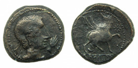 Castulo (Cazlona, Jaén). Siglo II aC. As. AE. Anv.: Cabeza masculina, mano delante. Rev.: Esfinge a derecha, estrella delante, leyenda debajo. 28 mm. ...