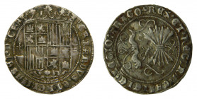 CASTILLA Y LEÓN. A nombre de los Reyes Católicos (1492-1566). 1 Real. AR. Toledo. Variedad con cuerdas de cuentas en reverso. 3,2 g. AC 467 var. Griet...