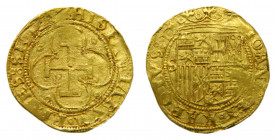 CASTILLA Y LEÓN. Juana y Carlos (1516-1555). 1 Escudo. AU. Sevilla. Marca estrella. 3,39 g. AC 196. 
mbc