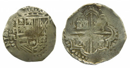 AMÉRICA. Felipe II (1556-1598). 8 Reales. AR. s/f. Potosí. Ensayador R. 26,39 g. AC 675.
mbc