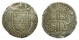 CASTILLA Y LEÓN. Felipe II (1556-1598). 8 Reales. AR. s/f. Sevilla. Ensayador D cuadrada. 27,21 g. AC 720. Muy redonda y bella.
mbc