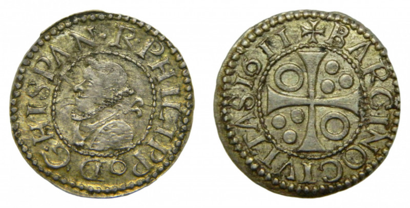 CATALUÑA. Felipe III (1598-1621). 1/2 Croat. AR. 1611. Barcelona. AC 374. Muy bo...
