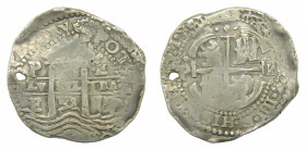 AMÉRICA. Felipe IV (1621-1665). 8 Reales. AR. 1658. Potosí. Ensayador E. Leones y castillos intercambiados. 24,98 g. AC 1521. Agujero. 
mbc