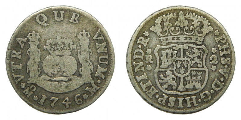 ESPAÑA. Felipe V (1700-1746). 1746 M. 2 reales. México. (AC 836). 6,32 g. AR. 
...