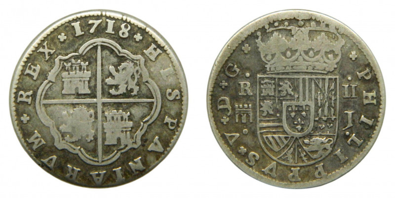 ESPAÑA. Felipe V (1700-1746). 1718 J. 2 reales. Segovia (AC 947) PHILIPPVS. 5 gr...