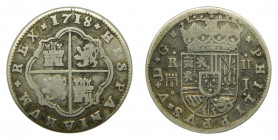 ESPAÑA. Felipe V (1700-1746). 1718 J. 2 reales. Segovia (AC 947) PHILIPPVS. 5 gr AR.
bc