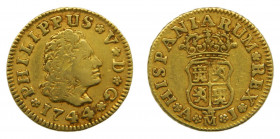 ESPAÑA. Felipe V (1700-1746). 1744. AJ. 1/2 escudo. Madrid. (AC 1637). 1,76 g Au
mbc
