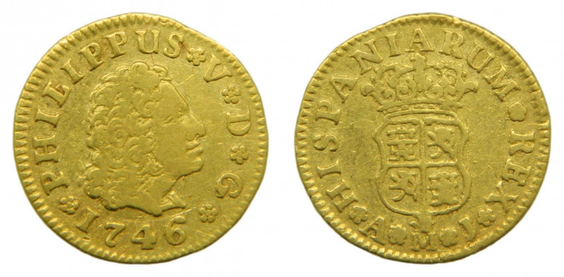 ESPAÑA. Felipe V (1700-1746). 1746. AJ. 1/2 escudo. Madrid. (AC 1639) (Cal. 577)...