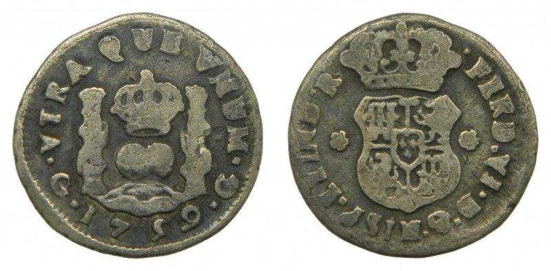 AMÉRICA. Fernando VI (1746-1759). 1759 . 1/2 real. Guatemala. Columnario (AC 36)...
