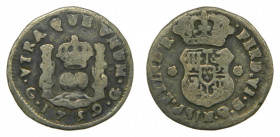 AMÉRICA. Fernando VI (1746-1759). 1759 . 1/2 real. Guatemala. Columnario (AC 36) 1,44 g AR. Muy rara. 
bc