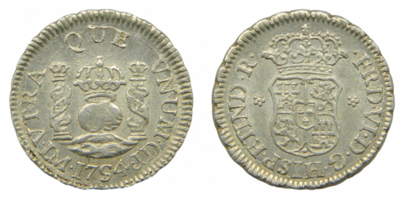 AMÉRICA. Fernando VI (1746-1759). 1754 JD. 1/2 real. Lima. (AC 53). Columnario. ...