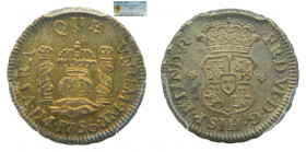 AMÉRICA. Fernando VI (1746-1759). 1756 JM. 1/2 real. Lima. (AC 58)(km#51). Columnario. PCGS MS64+ nº 551062.64/28759723. Rarísima en esta conservación...