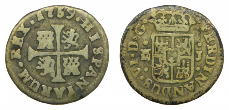 ESPAÑA. Fernando VI (1746-1759). 1759 J. 1/2 real. Madrid. (AC 77) 1,31 gr AR.
...