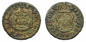 AMÉRICA. Fernando VI (1746-1759). 1747 M. 1/2 real. México. Columnario (AC 79) 1,65 gr AR. Patina irisada , muy bonita.
mbc+