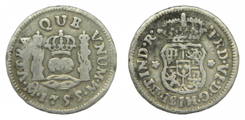 AMÉRICA. Fernando VI (1746-1759). 1755 M. 1/2 real. México. Columnario (AC 88)
...