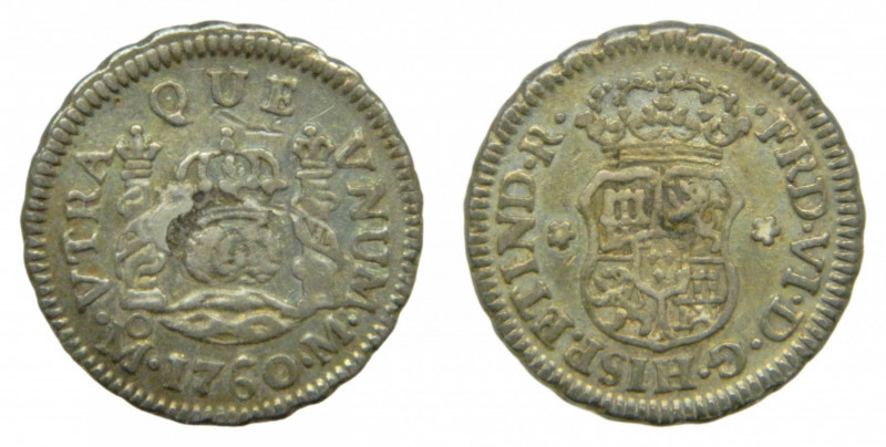 AMÉRICA. Fernando VI (1746-1759). 1760 M. 1/2 real. México. Columnario (AC 100) ...