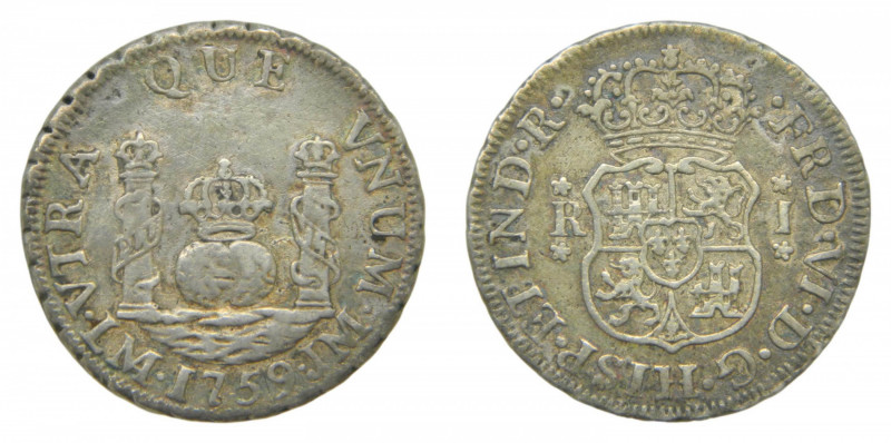 AMÉRICA. Fernando VI (1746-1759). 1759 JM. 1 real. Lima. Columnario (AC 164) 3,2...