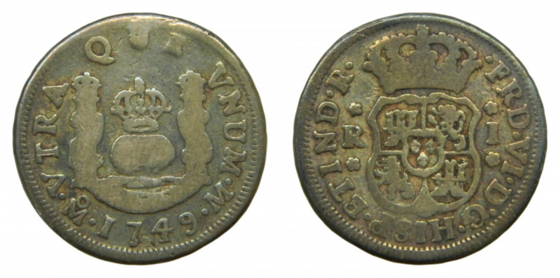 AMÉRICA.Fernando VI (1746-1759). 1749 M. 1 real. México. Columnario (AC 187) 3,1...