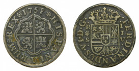 ESPAÑA. Fernando VI (1746-1759). 1759 JV. 1 real. Sevilla. (AC 241) 2,85 g AR.
mbc-