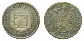 AMÉRICA. Fernando VI (1746-1759). 1747 M. 2 reales. México. Columnario (AC 285) 6,61 g AR. Bonita patina.
mbc+