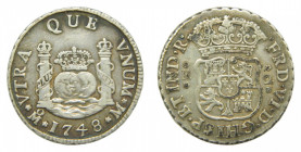 AMÉRICA. Fernando VI (1746-1759). 1748 M. 2 reales. México. Columnario (AC 287) 6,71 g AR.
mbc+