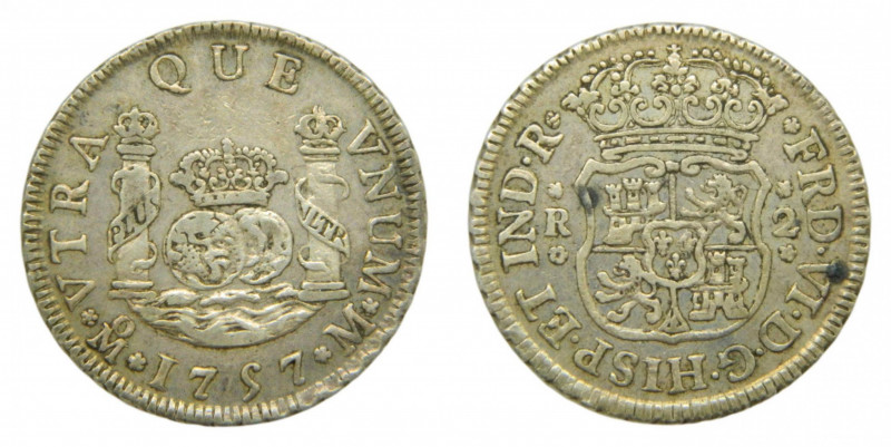 AMÉRICA. Fernando VI (1746-1759). 1757 M. 2 reales. México. Columnario (AC 301) ...