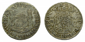 AMÉRICA. Fernando VI (1746-1759). 1760 M. 2 reales. México. Columnario (AC 307) 6,65 g AR.
bc