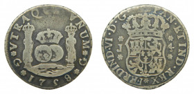 AMÉRICA. Fernando VI (1746-1759). 1758 J 4 reales. Guatemala. Columnario (AC 359) 12,91 g AR. Estuvo colgada
bc