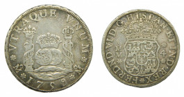 AMÉRICA. Fernando VI (1746-1759). 1759 MM 4 reales. México. Columnario (AC 393) 13,43 g AR.
mbc
