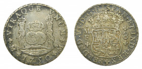 AMÉRICA. Fernando VI (1746-1759). 1750 MF 8 reales. México. Columnario (AC 474) 26,99 g AR. Patina
mbc+