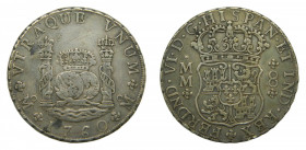 AMÉRICA. Fernando VI (1746-1759). 1760 MM 8 reales. México. Columnario (AC 497) 26,68 g AR. patina 
mbc